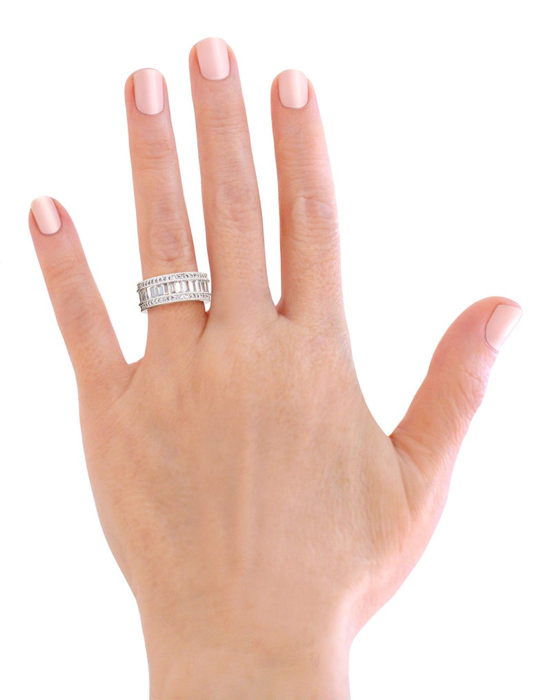 Savlano 18K Gold Plated Cubic Zirconia 8MM Emerald Cut Eternity Lustrous Ring Band for Women (8) - Image 4